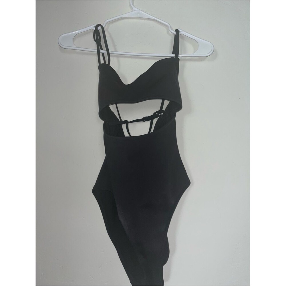 Topshop Black Cutout One-Piece Swimsuit size 8